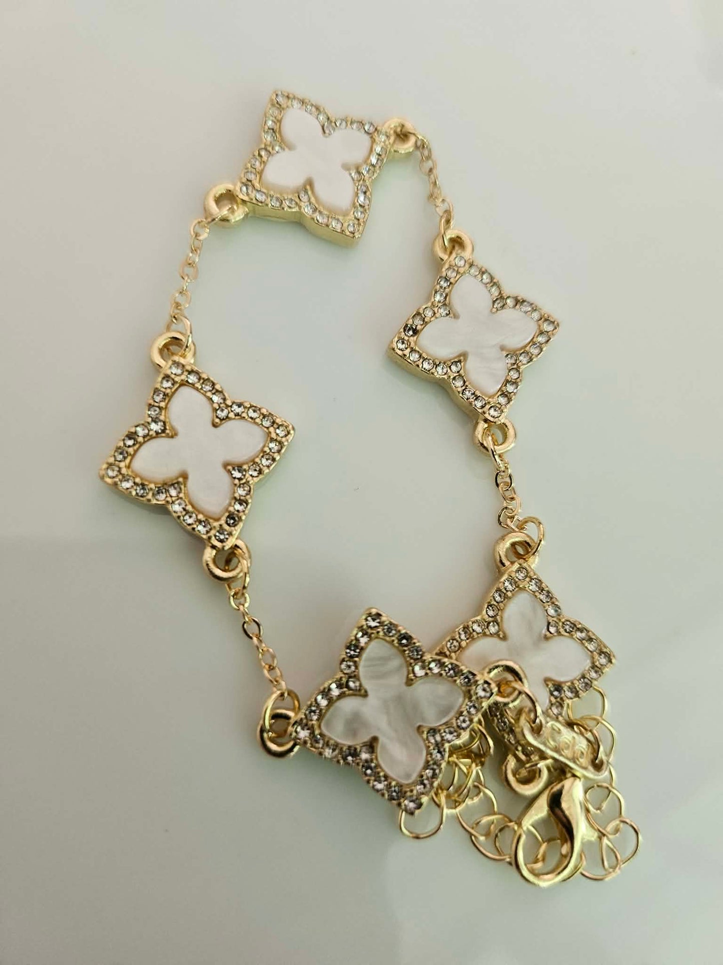 Gold Clover Rhinestone Bracelet