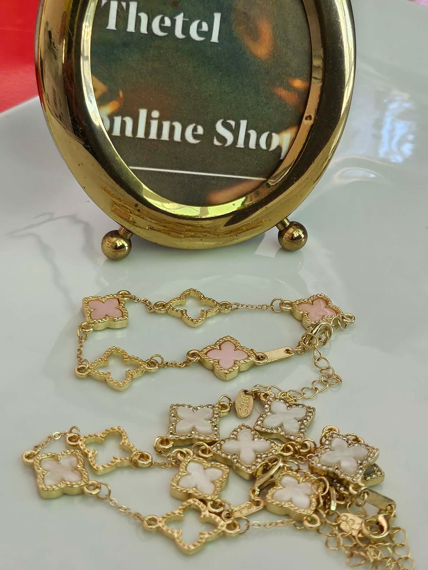 Pink Clover Rhinestone Bracelet