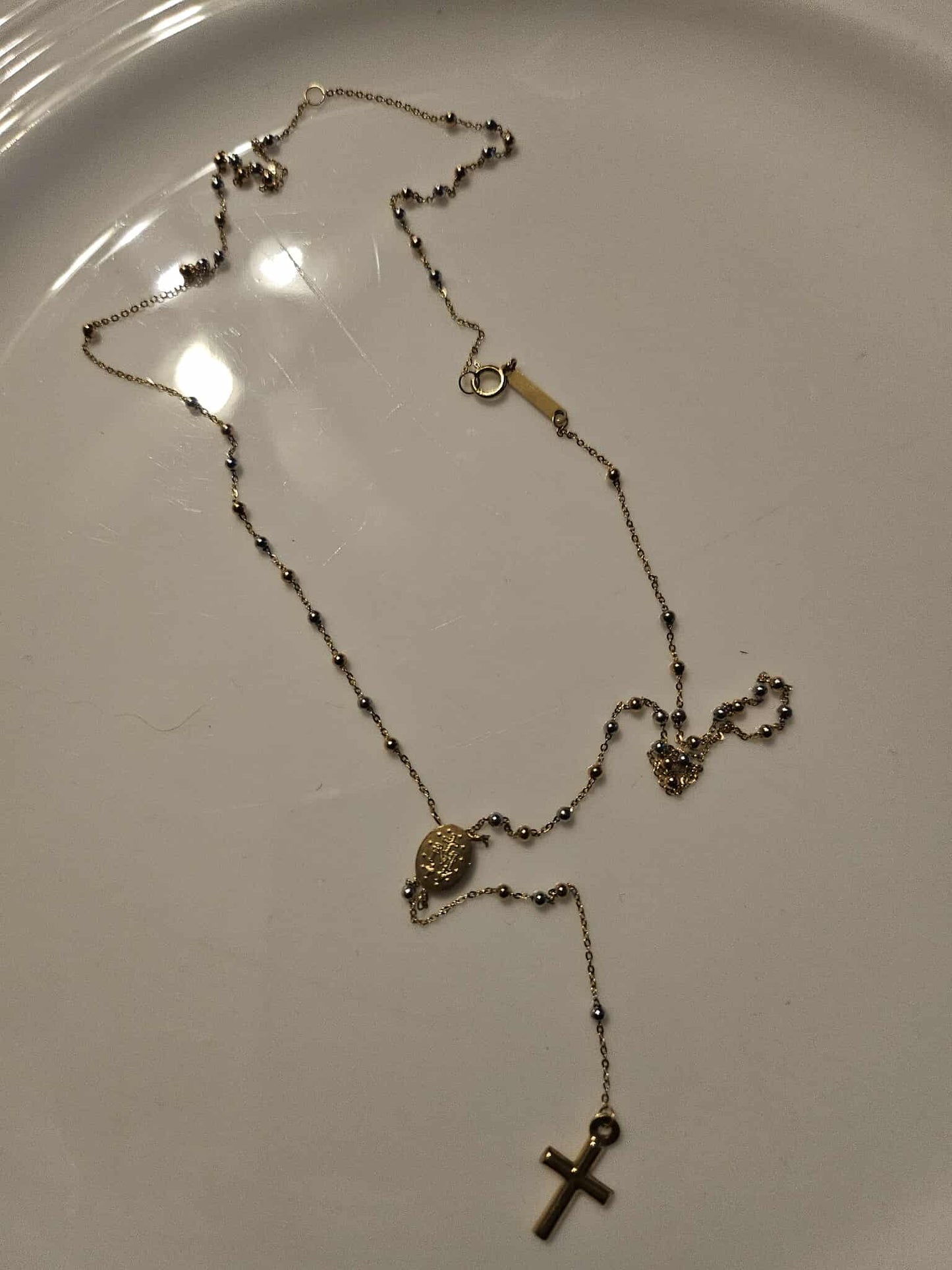 18K Gold Rosary Necklace - Two Tone Saudi Gold 18 Inches
