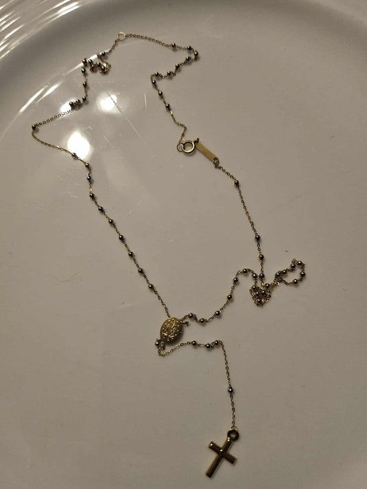 18K Gold Rosary Necklace - Two Tone Saudi Gold 18 Inches