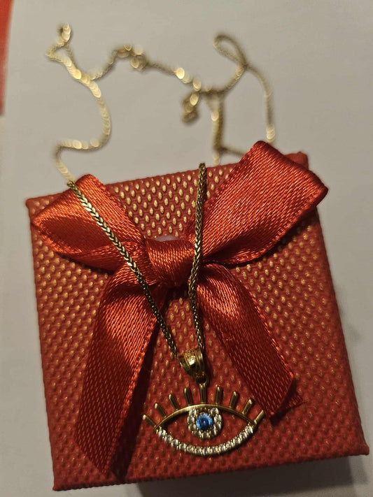 18 Carat Saudi Gold Evil Eye Pendant Necklace - Genuine Hallmarked 18K