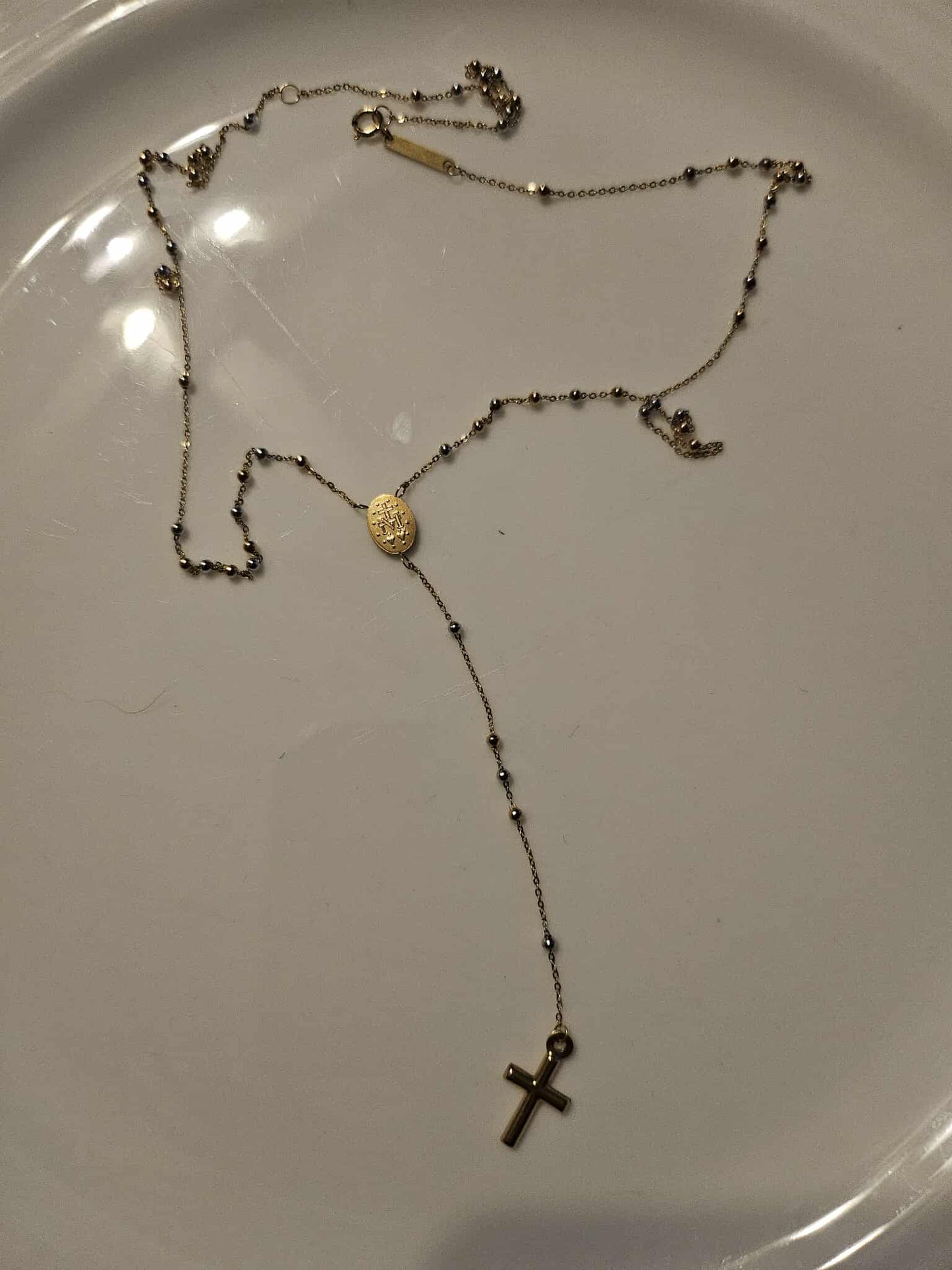 18K Gold Rosary Necklace - Two Tone Saudi Gold 18 Inches