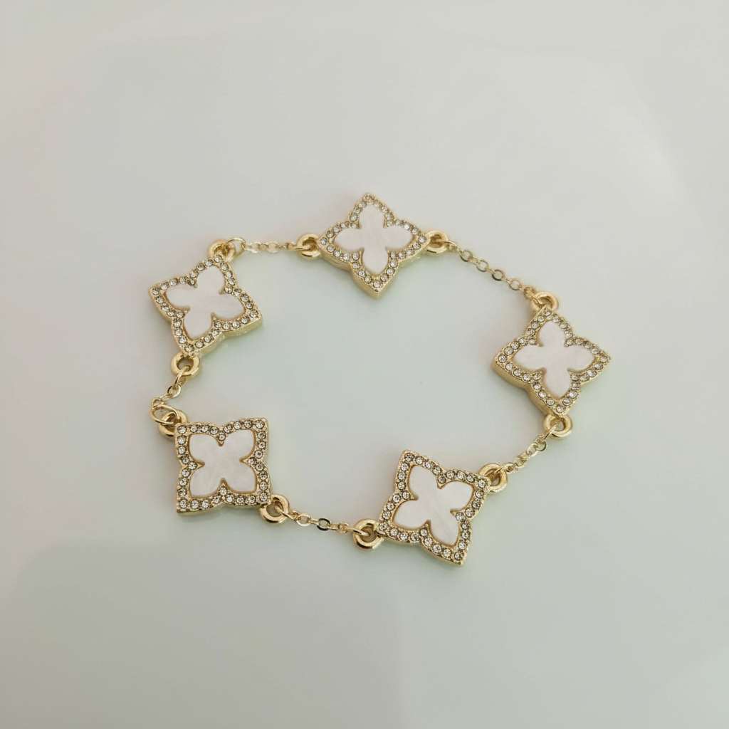 Gold Clover Rhinestone Bracelet