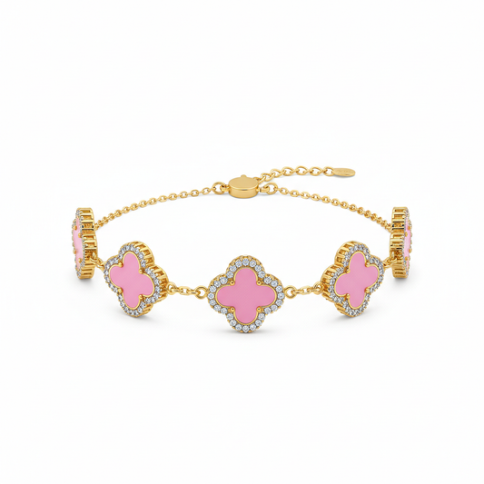 Pink clover rhinestone bracelet
