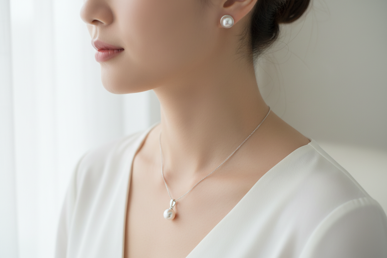 Silver White Pearl Set Worn